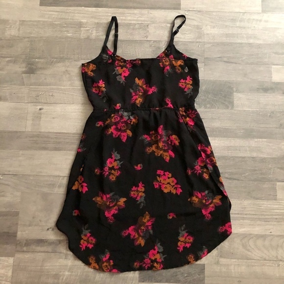 Volcom Black Flower Print Fit & Flare Mini Dress S - Picture 8 of 10